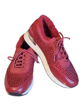 Kenneth Cole Reaction Womens 8 Wide Red Rhinestone Embellished Athletic Shoes